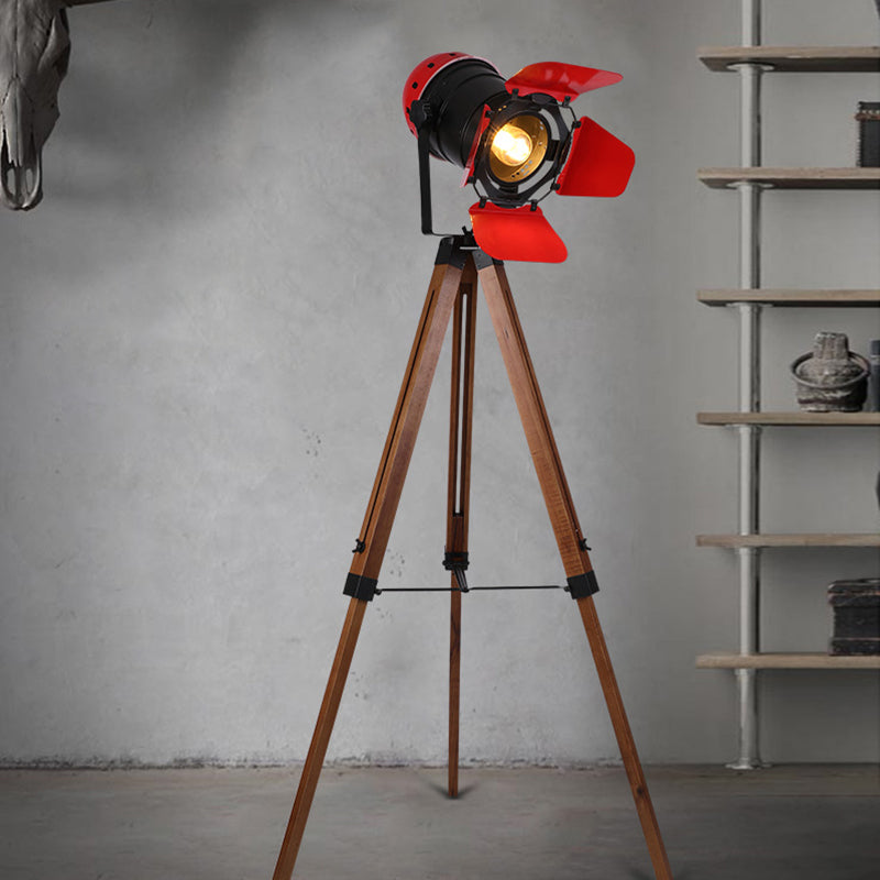 Metal Tripod Standing Light Industrial 1 Light Indoor Floor Reading Lamp in Black/Black and Red Black-Red Clearhalo 'Floor Lamps' 'Lamps' Lighting' 512462