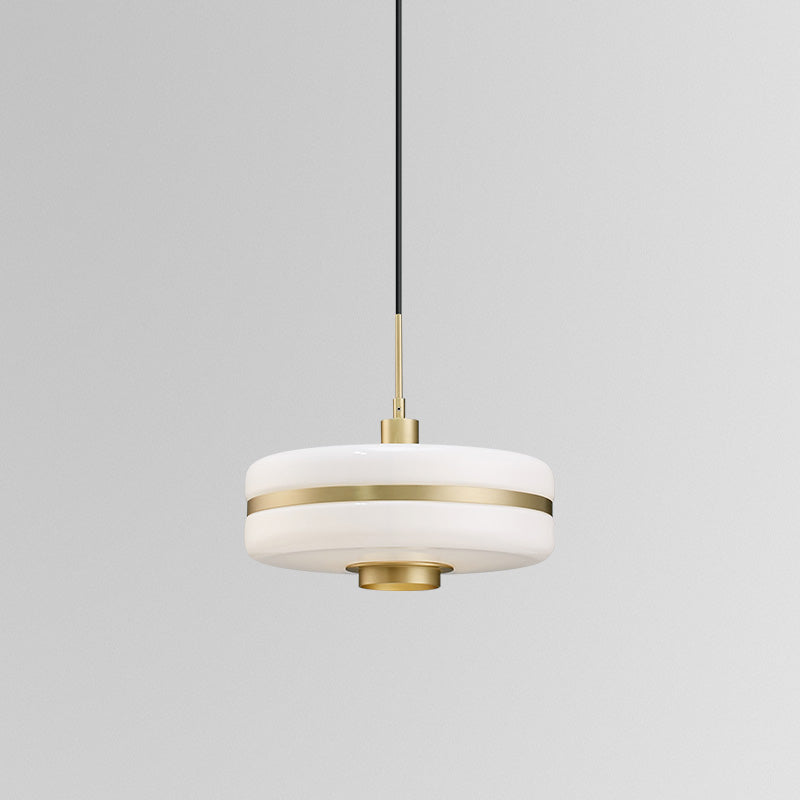 White Glass Drum Pendant Ceiling Light Modern 1 Light Gold Suspension Light for Living Room Clearhalo 'Ceiling Lights' 'Glass shade' 'Glass' 'Modern Pendants' 'Modern' 'Pendant Lights' 'Pendants' Lighting' 512807