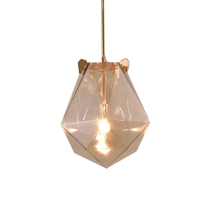 1 Light Bedroom Pendant Lamp Modern Smoke Gray/Cognac Hanging Light with Geometric Glass Shade, 10