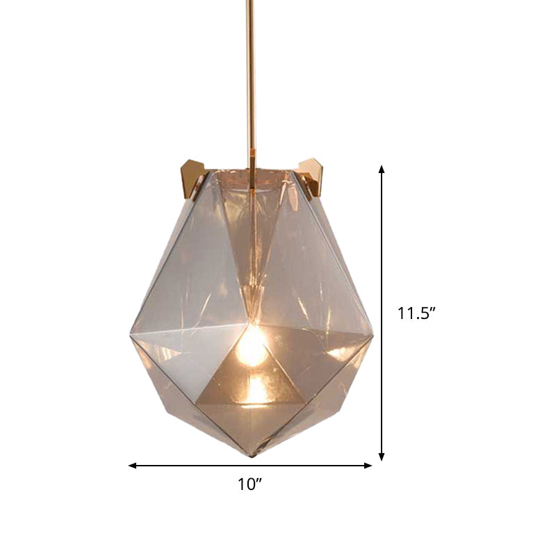 1 Light Bedroom Pendant Lamp Modern Smoke Gray/Cognac Hanging Light with Geometric Glass Shade, 10