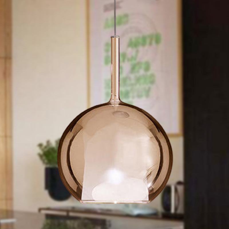 Globe Pendant Light Fixture Contemporary Cognac Glass 1 Light Dining Room Hanging Light Kit, 6