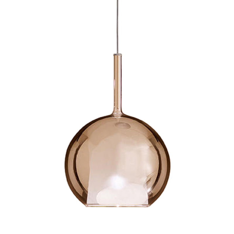 Globe Pendant Light Fixture Contemporary Cognac Glass 1 Light Dining Room Hanging Light Kit, 6