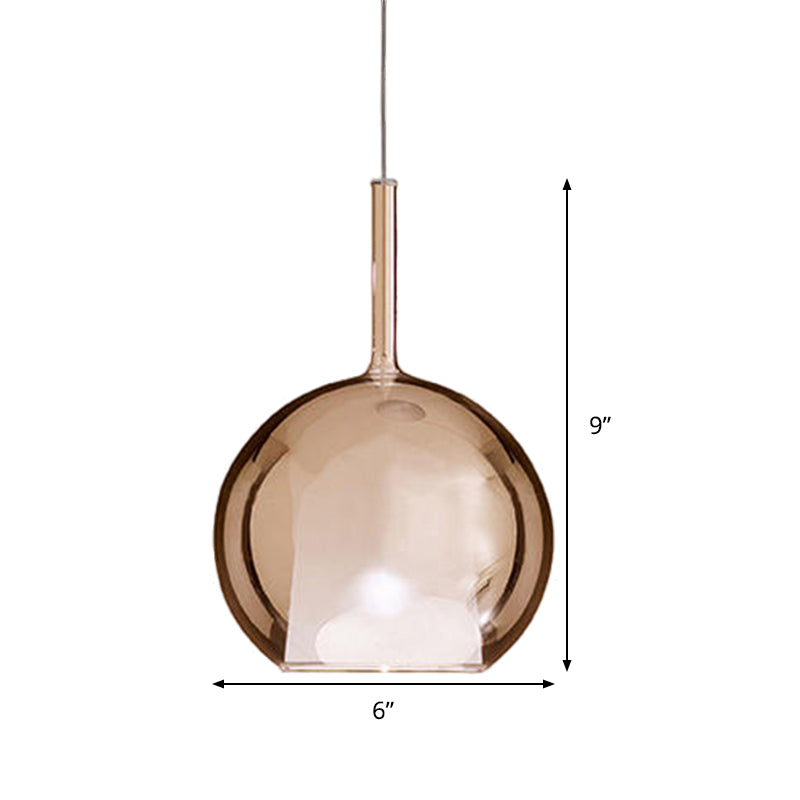 Globe Pendant Light Fixture Contemporary Cognac Glass 1 Light Dining Room Hanging Light Kit, 6