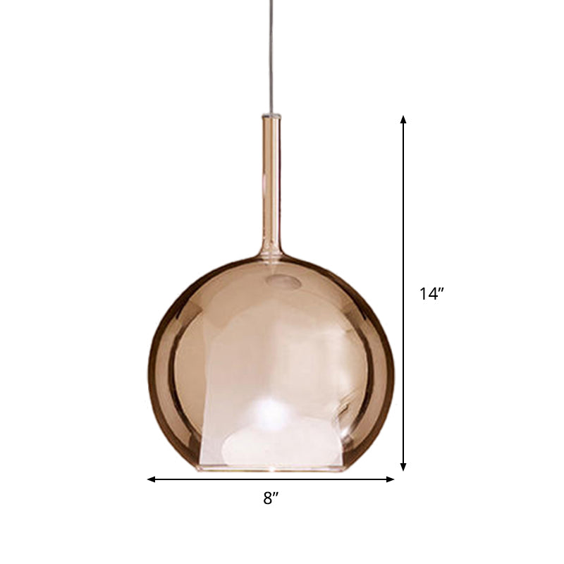 Globe Pendant Light Fixture Contemporary Cognac Glass 1 Light Dining Room Hanging Light Kit, 6