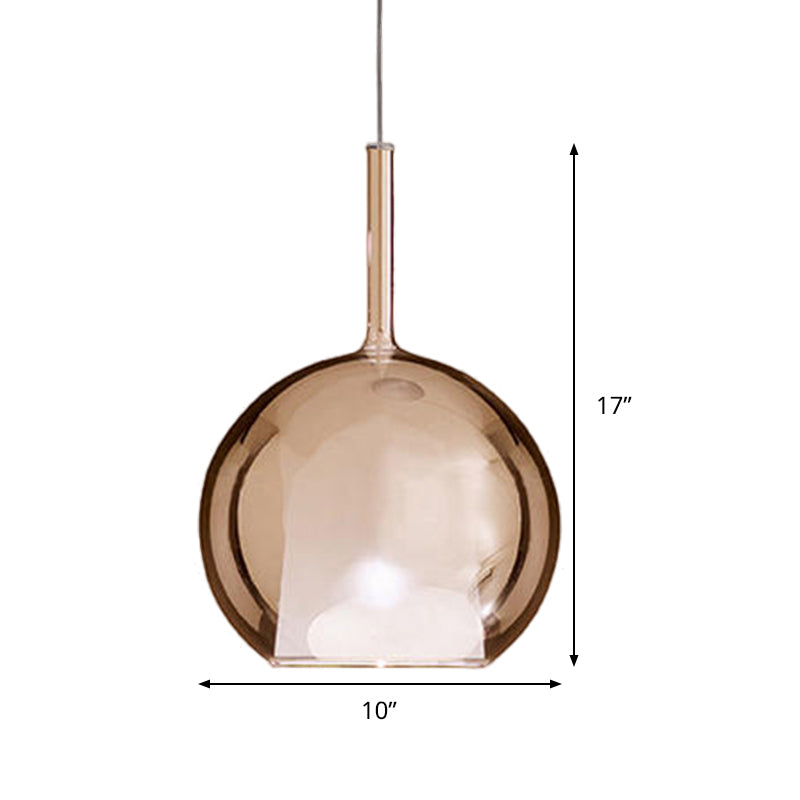 Globe Pendant Light Fixture Contemporary Cognac Glass 1 Light Dining Room Hanging Light Kit, 6