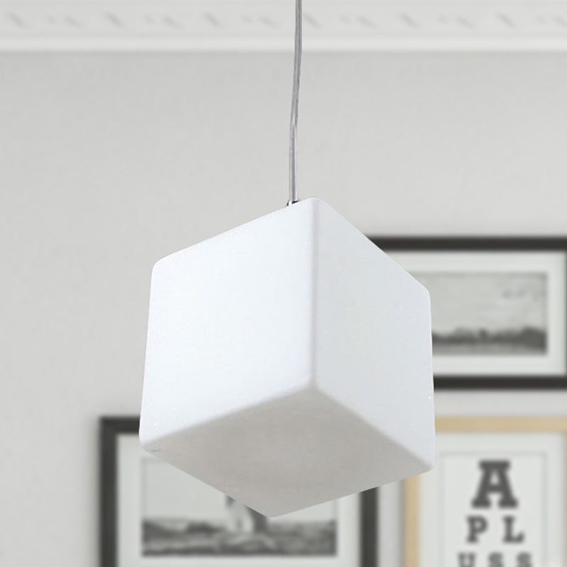 White Glass Cubic Hanging Ceiling Light Minimalist 1 Light Pendant Light Fixture, 5