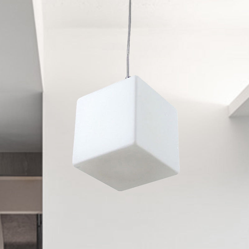 White Glass Cubic Hanging Ceiling Light Minimalist 1 Light Pendant Light Fixture, 5