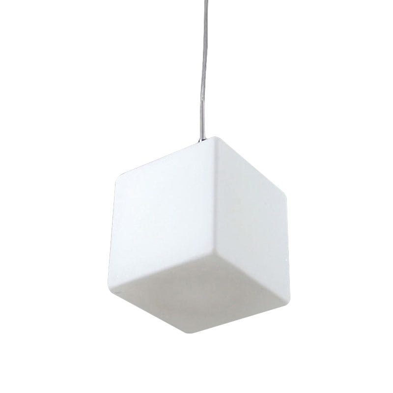 White Glass Cubic Hanging Ceiling Light Minimalist 1 Light Pendant Light Fixture, 5