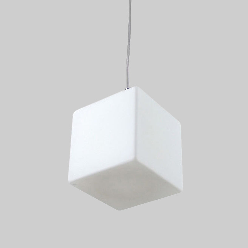 White Glass Cubic Hanging Ceiling Light Minimalist 1 Light Pendant Light Fixture, 5