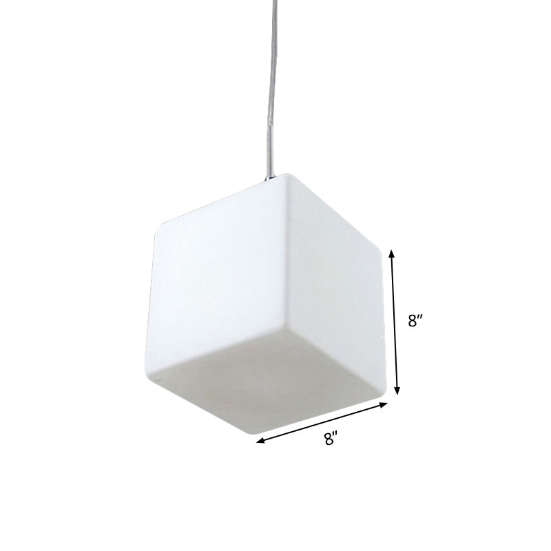 White Glass Cubic Hanging Ceiling Light Minimalist 1 Light Pendant Light Fixture, 5