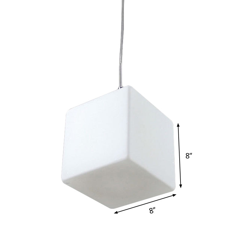 White Glass Cubic Hanging Ceiling Light Minimalist 1 Light Pendant Light Fixture, 5