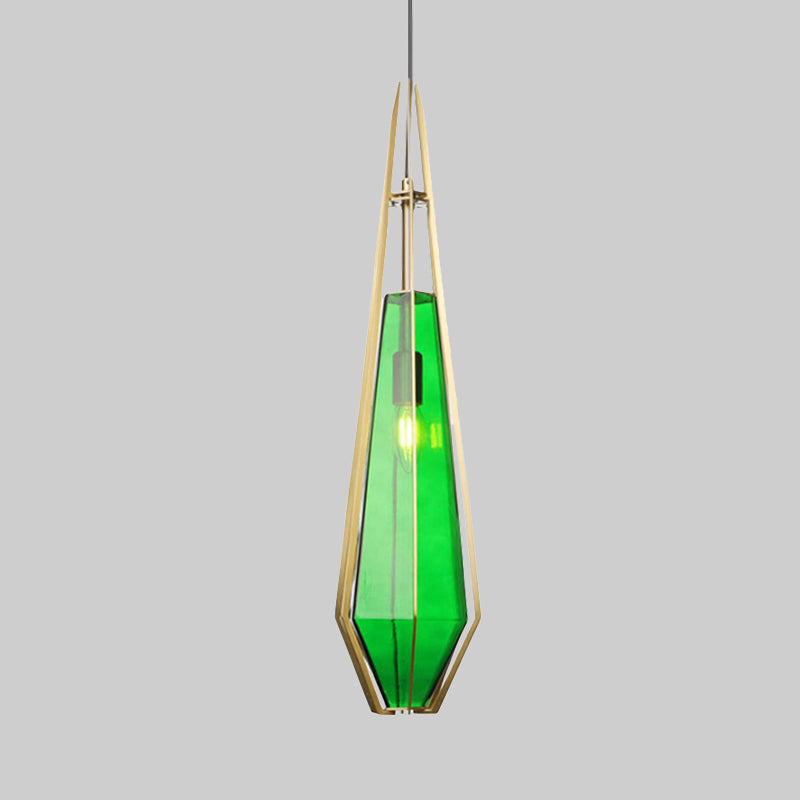 Diamond Office Room Pendant Light Green/White Glass 5