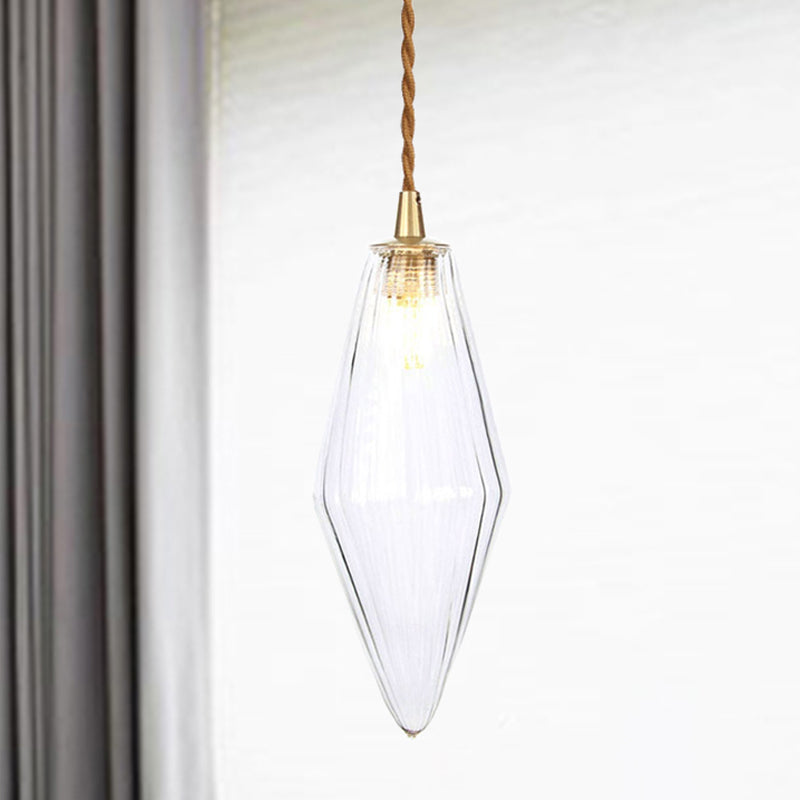 Diamond Pendant Light Fixture Contemporary Amber/Clear Glass 1 Light 3