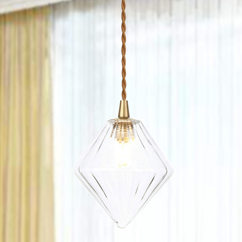 Diamond Pendant Light Fixture Contemporary Amber/Clear Glass 1 Light 3