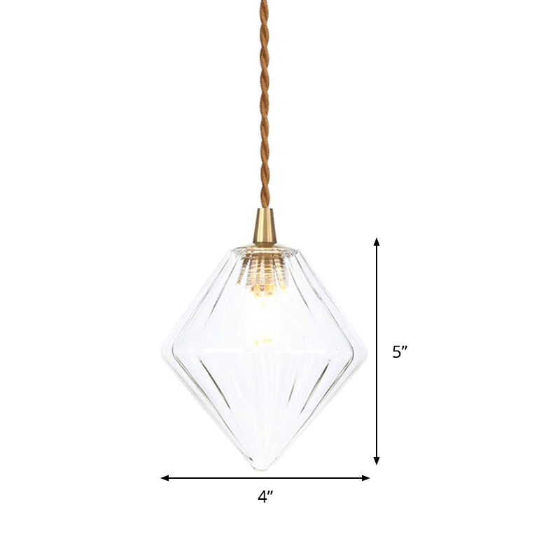 Diamond Pendant Light Fixture Contemporary Amber/Clear Glass 1 Light 3