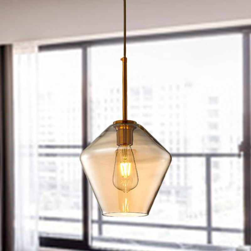 1 Light Dining Room Pendant Lamp Modern Amber Hanging Lamp with Triangle/Drum/Cone Glass Shade, 6.5