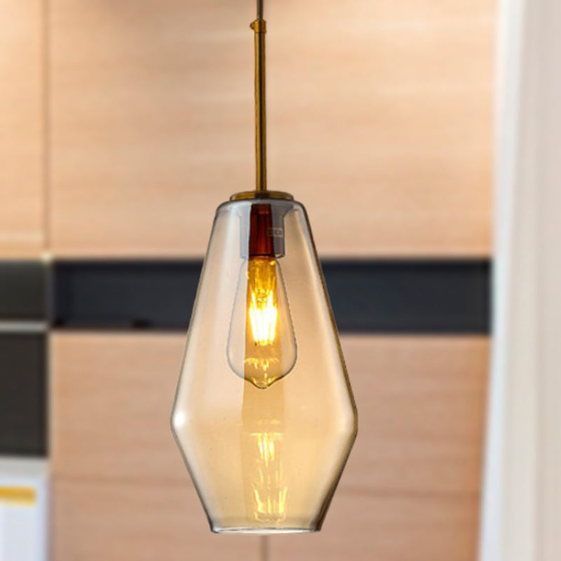 1 Light Dining Room Pendant Lamp Modern Amber Hanging Lamp with Triangle/Drum/Cone Glass Shade, 6.5