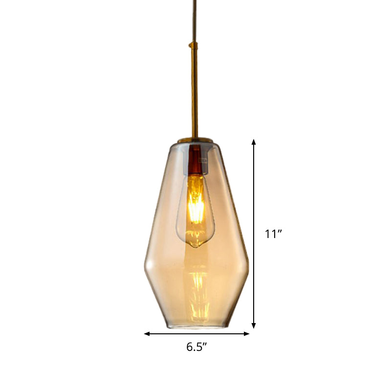 1 Light Dining Room Pendant Lamp Modern Amber Hanging Lamp with Triangle/Drum/Cone Glass Shade, 6.5