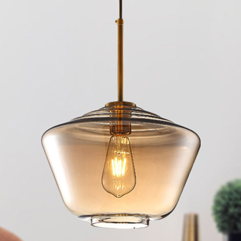 1 Light Dining Room Pendant Lamp Modern Amber Hanging Lamp with Triangle/Drum/Cone Glass Shade, 6.5