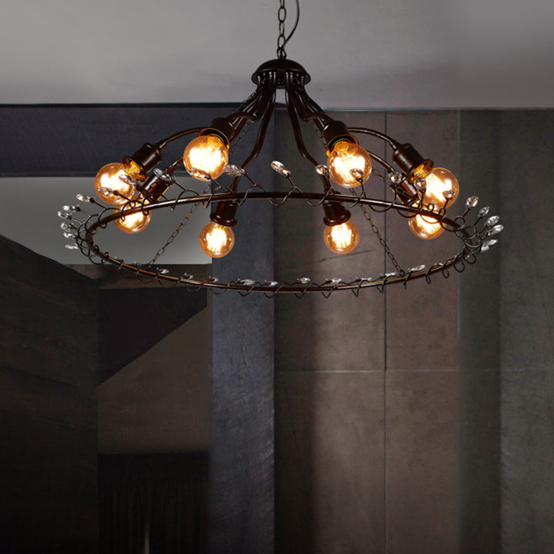 Black 8 Lights Chandelier Light Fixture Vintage Metal Radial Shape Pendant Lamp for Living Room Black Clearhalo 'Cast Iron' 'Ceiling Lights' 'Chandeliers' 'Industrial Chandeliers' 'Industrial' 'Metal' 'Middle Century Chandeliers' 'Rustic Chandeliers' 'Tiffany' Lighting' 513154