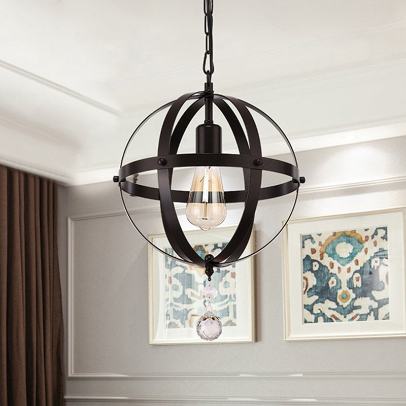 Vintage Globe Hanging Ceiling Light 1 Light Metal Pendant Lighting in Black for Dining Room Clearhalo 'Art Deco Pendants' 'Black' 'Cast Iron' 'Ceiling Lights' 'Ceramic' 'Crystal' 'Industrial Pendants' 'Industrial' 'Metal' 'Middle Century Pendants' 'Pendant Lights' 'Pendants' 'Rustic Pendants' 'Tiffany' Lighting' 513267