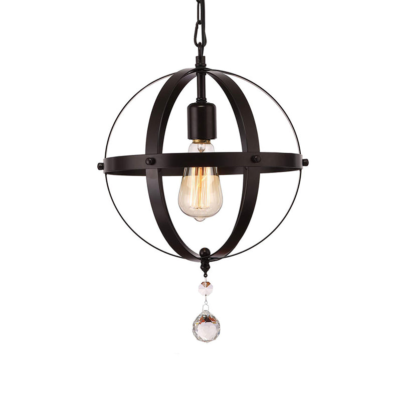 Vintage Globe Hanging Ceiling Light 1 Light Metal Pendant Lighting in Black for Dining Room Clearhalo 'Art Deco Pendants' 'Black' 'Cast Iron' 'Ceiling Lights' 'Ceramic' 'Crystal' 'Industrial Pendants' 'Industrial' 'Metal' 'Middle Century Pendants' 'Pendant Lights' 'Pendants' 'Rustic Pendants' 'Tiffany' Lighting' 513268