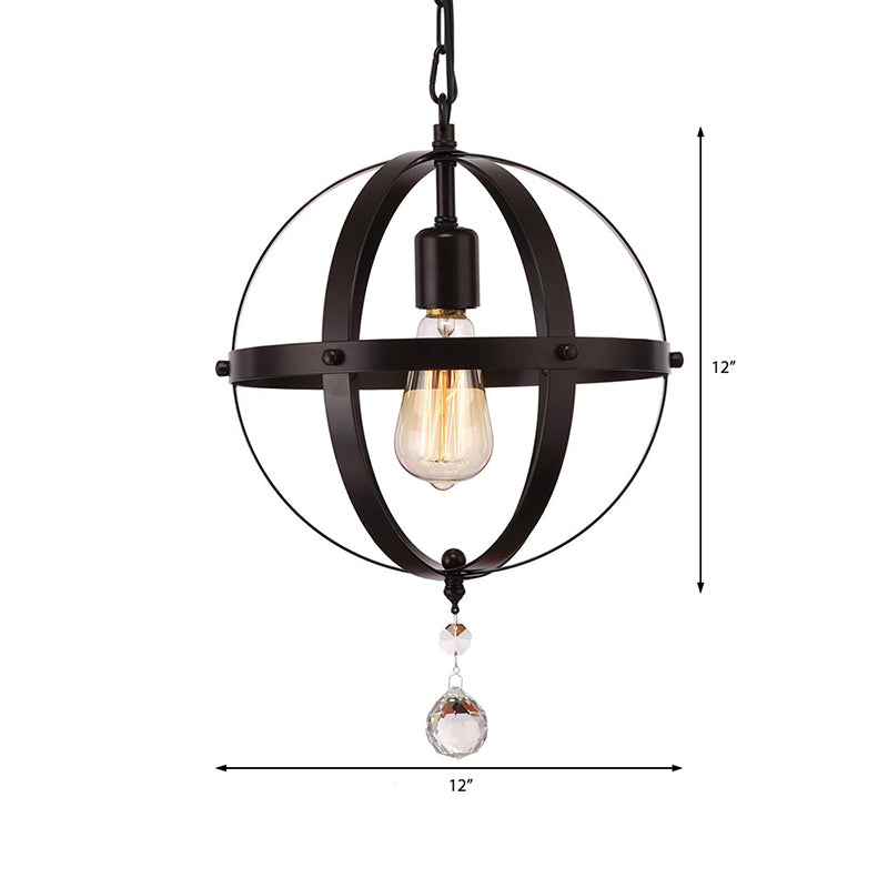 Vintage Globe Hanging Ceiling Light 1 Light Metal Pendant Lighting in Black for Dining Room Clearhalo 'Art Deco Pendants' 'Black' 'Cast Iron' 'Ceiling Lights' 'Ceramic' 'Crystal' 'Industrial Pendants' 'Industrial' 'Metal' 'Middle Century Pendants' 'Pendant Lights' 'Pendants' 'Rustic Pendants' 'Tiffany' Lighting' 513269