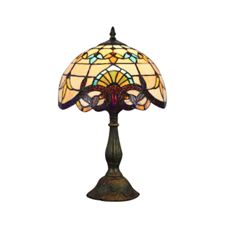 Victorian Tiffany Desk Light Domed Shade 1 Head Stained Glass Reading Light in Gold/Brown for Bedroom Clearhalo 'Lamps' 'Table Lamps' Lighting' 51812