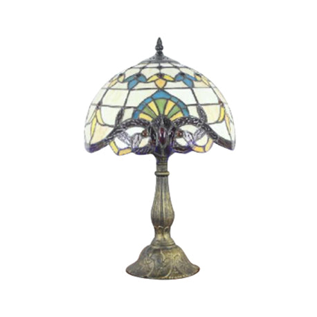 Victorian Tiffany Desk Light Domed Shade 1 Head Stained Glass Reading Light in Gold/Brown for Bedroom Clearhalo 'Lamps' 'Table Lamps' Lighting' 51813