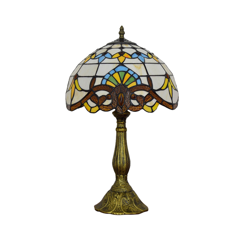Victorian Tiffany Desk Light Domed Shade 1 Head Stained Glass Reading Light in Gold/Brown for Bedroom Clearhalo 'Lamps' 'Table Lamps' Lighting' 51816