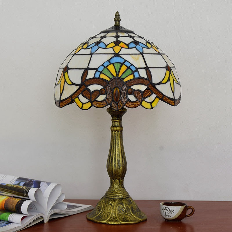 Victorian Tiffany Desk Light Domed Shade 1 Head Stained Glass Reading Light in Gold/Brown for Bedroom Clearhalo 'Lamps' 'Table Lamps' Lighting' 51818