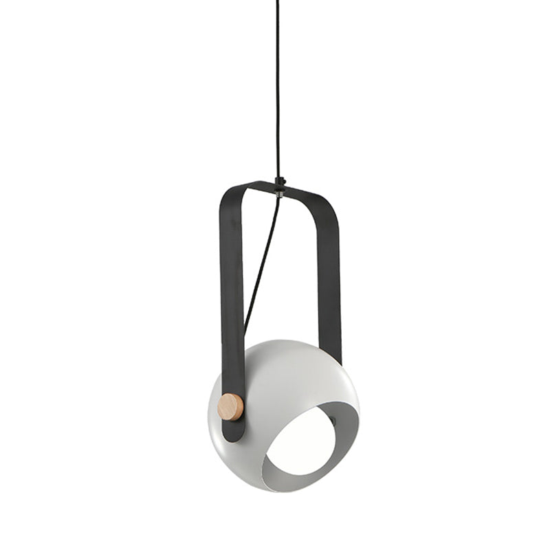 Iron Dome Pendant Lighting Modernist 1 Light White Finish Ceiling Hang Fixture with Rectangle Handle Clearhalo 'Ceiling Lights' 'Modern Pendants' 'Modern' 'Pendant Lights' 'Pendants' Lighting' 518768