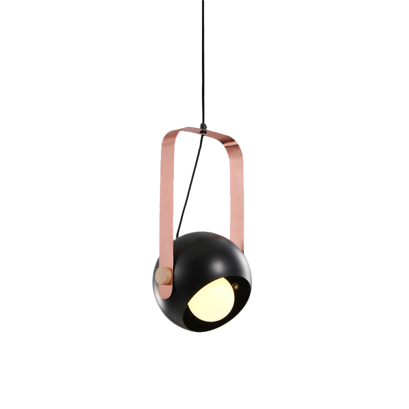 Black Dome Ceiling Pendant Light Modern Nordic Style 1 Head Metal Hanging Lamp Kit with Pink Handle Clearhalo 'Ceiling Lights' 'Modern Pendants' 'Modern' 'Pendant Lights' 'Pendants' Lighting' 518773