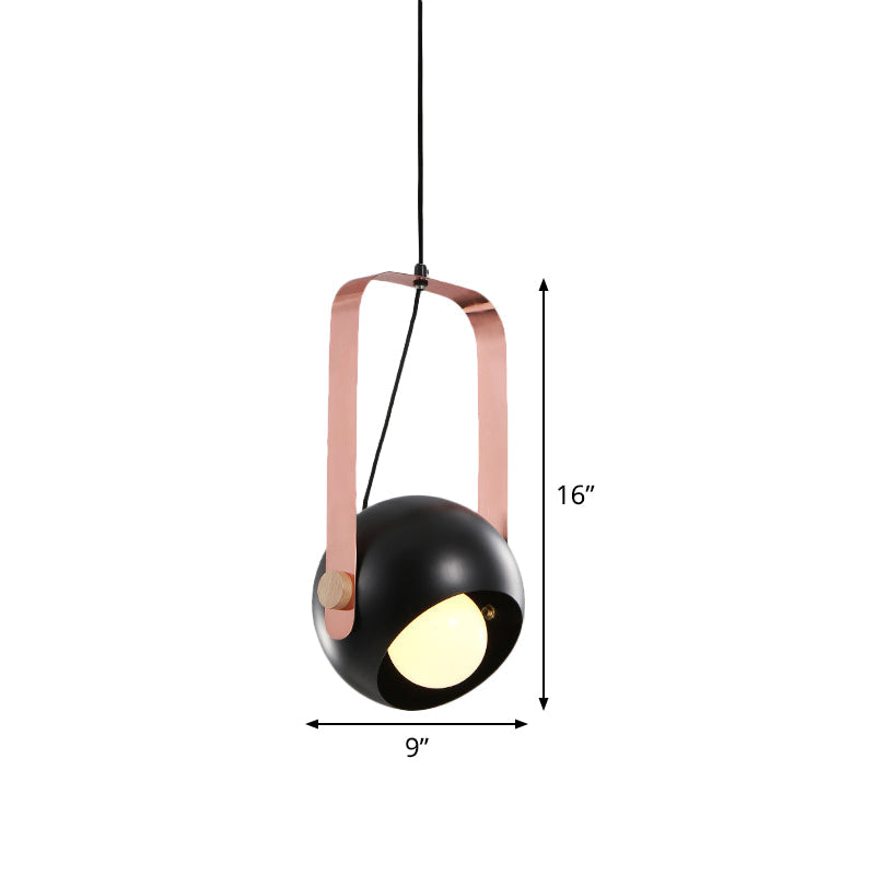 Black Dome Ceiling Pendant Light Modern Nordic Style 1 Head Metal Hanging Lamp Kit with Pink Handle Clearhalo 'Ceiling Lights' 'Modern Pendants' 'Modern' 'Pendant Lights' 'Pendants' Lighting' 518775