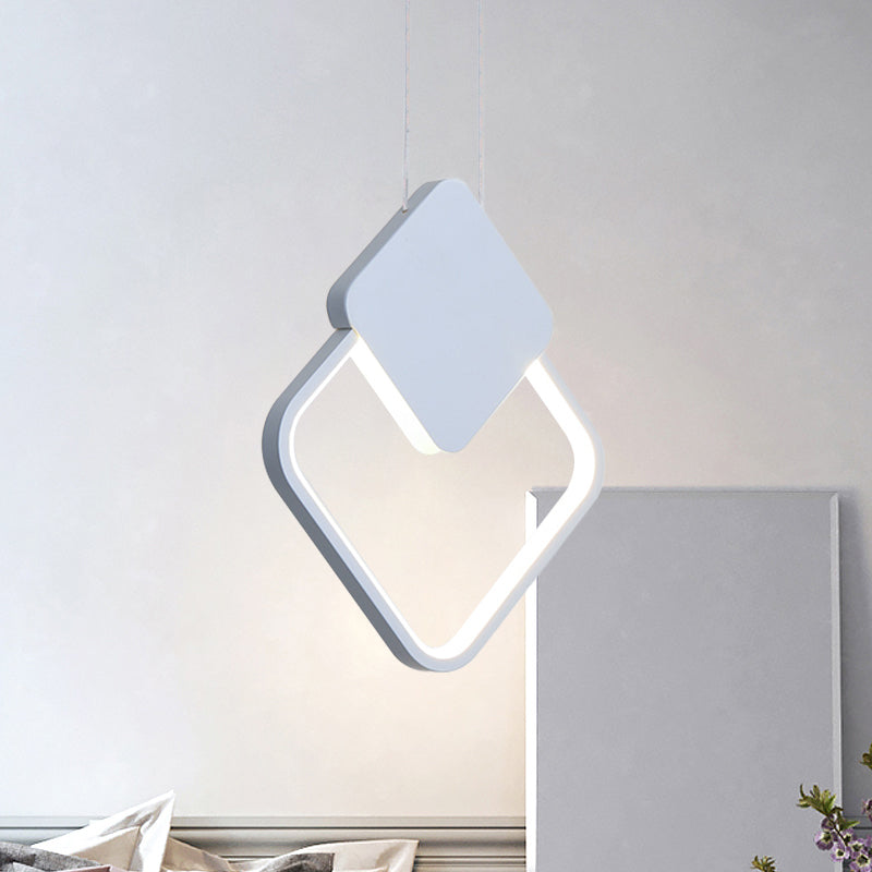 Acrylic Square Pendant Light Fixture Modern LED Hanging Ceiling Lamp in White/Black for Bedside, White/Warm Light White Clearhalo 'Ceiling Lights' 'Modern Pendants' 'Modern' 'Pendant Lights' 'Pendants' Lighting' 518818