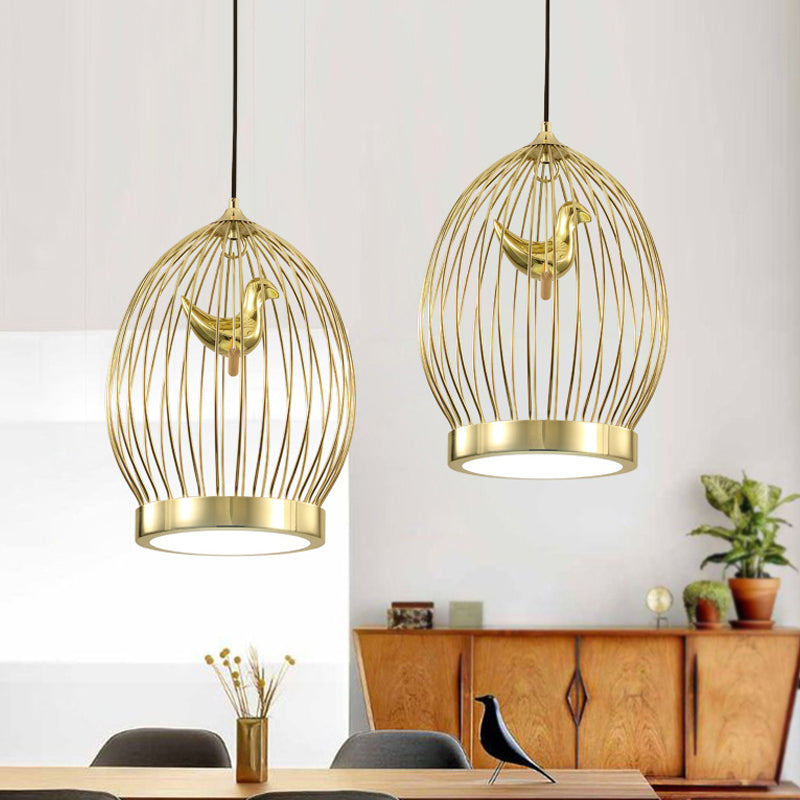 Global Cage Metallic Hanging Light Fixture Modern 1-Head Gold Finish Suspended Pendant Lamp with Bird Deco Gold Clearhalo 'Ceiling Lights' 'Modern Pendants' 'Modern' 'Pendant Lights' 'Pendants' Lighting' 518837