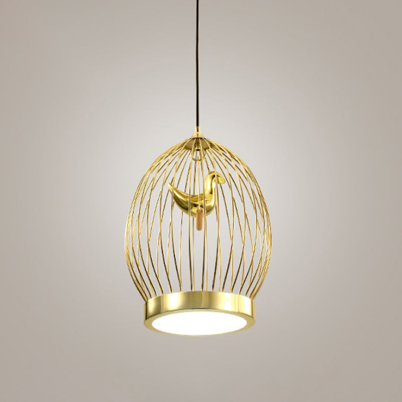 Global Cage Metallic Hanging Light Fixture Modern 1-Head Gold Finish Suspended Pendant Lamp with Bird Deco Clearhalo 'Ceiling Lights' 'Modern Pendants' 'Modern' 'Pendant Lights' 'Pendants' Lighting' 518840