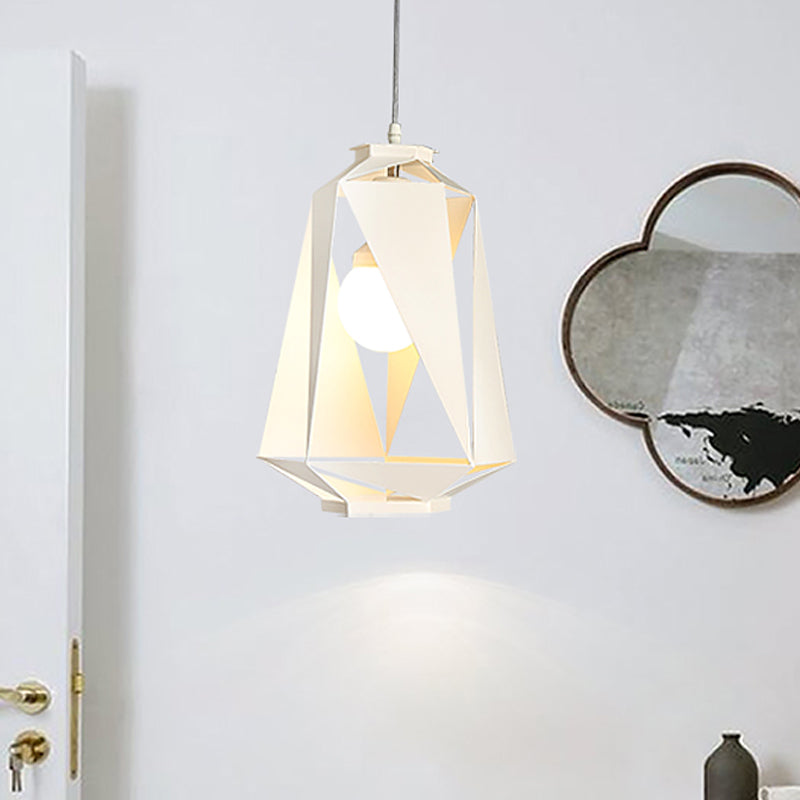 Metal Hollow-Out Diamond Pendant Lamp Modernist 1 Light White Finish Ceiling Hang Fixture White Clearhalo 'Ceiling Lights' 'Modern Pendants' 'Modern' 'Pendant Lights' 'Pendants' Lighting' 518847