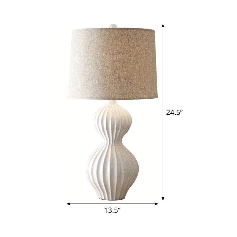 Nordic Shaded Table Light Fabric 1 Bulb Task Lighting in White with Gourd Ceramic Base Clearhalo 'Lamps' 'Table Lamps' Lighting' 518937