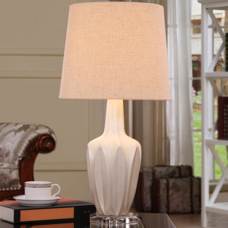 Tapered Drum Nightstand Lamp Contemporary Fabric 1 Bulb Reading Book Light in White Clearhalo 'Lamps' 'Table Lamps' Lighting' 518938