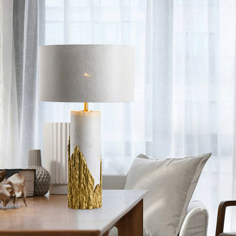 1 Head Bedside Task Lighting Modernism White Night Table Lamp with Cylinder Fabric Shade Clearhalo 'Lamps' 'Table Lamps' Lighting' 518959