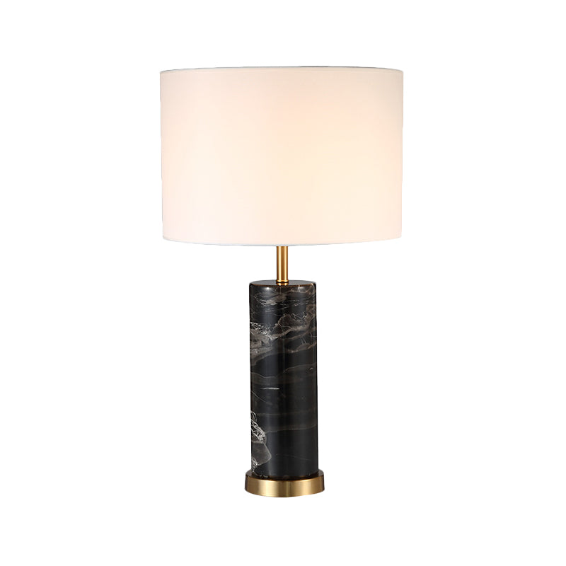 White Cylinder Task Light Nordic 1 Bulb Fabric Night Table Lamp with Black Marble Base Clearhalo 'Lamps' 'Table Lamps' Lighting' 518975