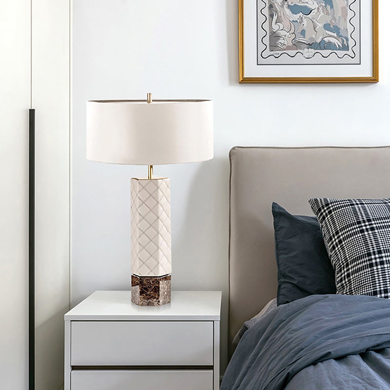 1 Head Bedroom Nightstand Lamp Modern White Task Lighting with Cylindrical Fabric Shade Clearhalo 'Lamps' 'Table Lamps' Lighting' 518980