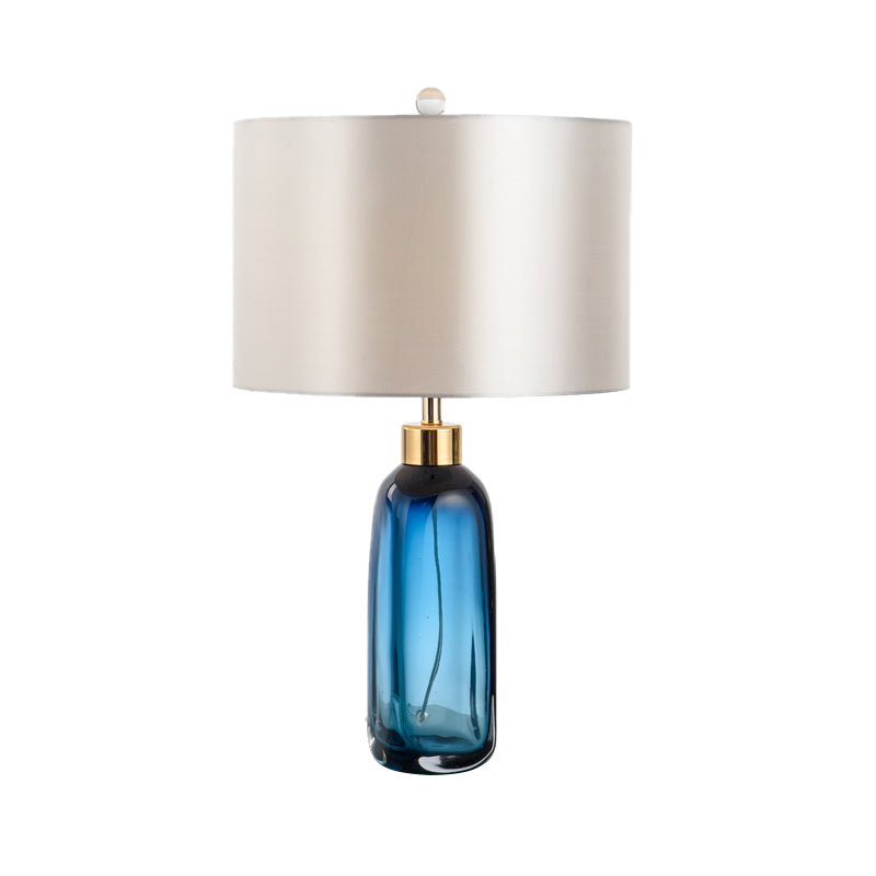 1 Bulb Study Task Lighting Modern Blue Small Desk Lamp with Cylindrical Fabric Shade Clearhalo 'Lamps' 'Table Lamps' Lighting' 519009