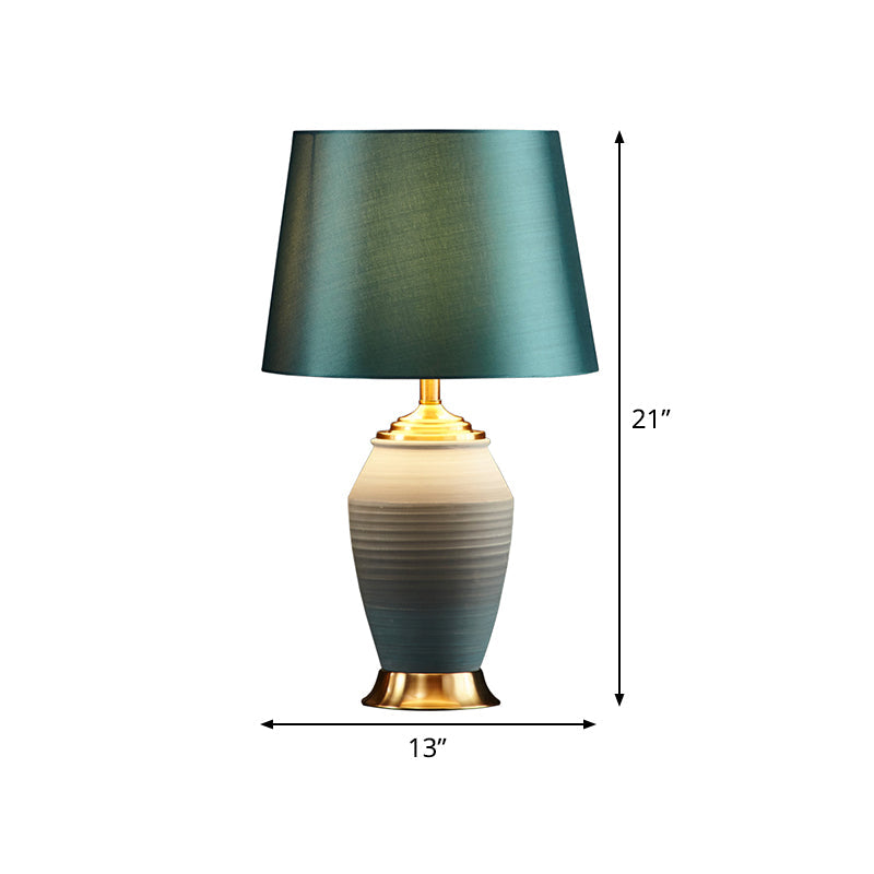 Tapered Drum Task Light Contemporary Fabric 1 Head Green Night Table Lamp, 13