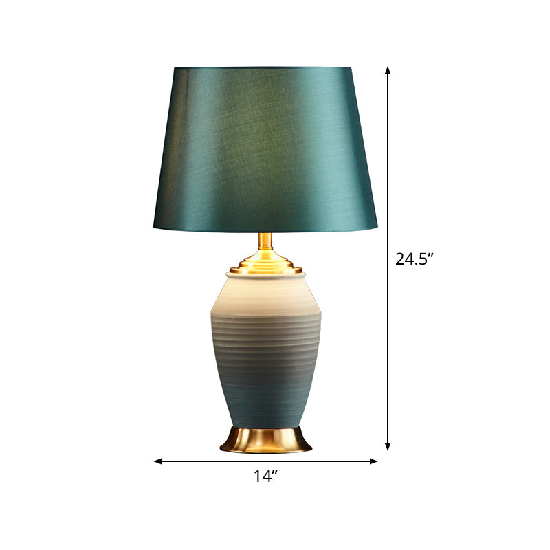 Tapered Drum Task Light Contemporary Fabric 1 Head Green Night Table Lamp, 13