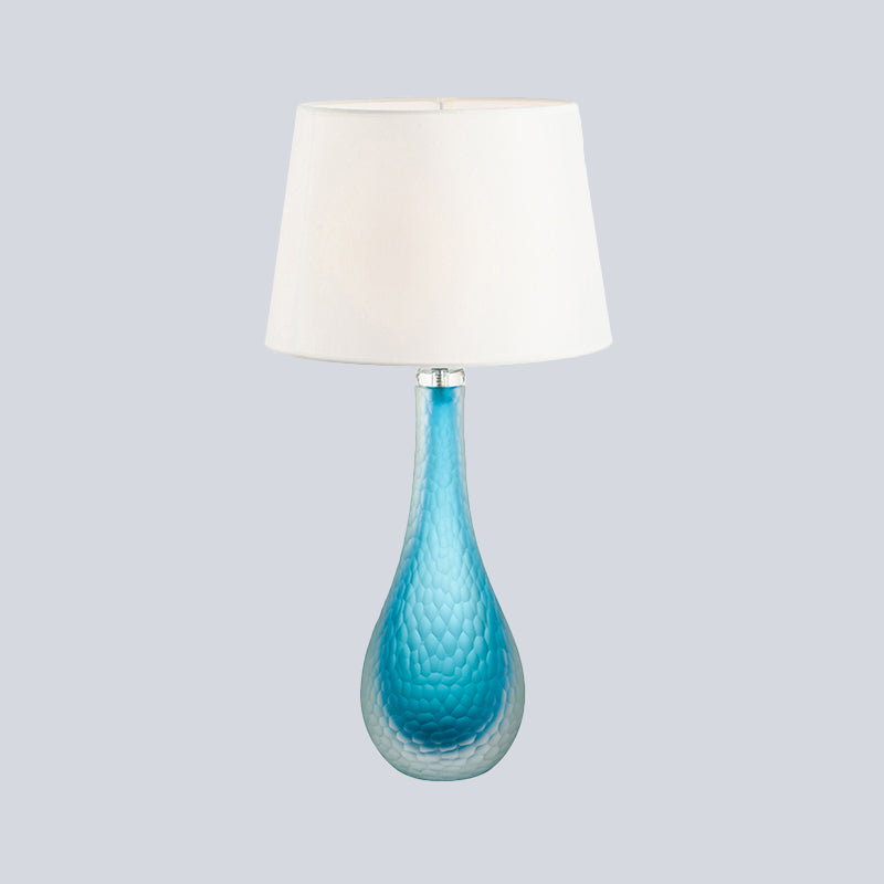 Modernism 1 Bulb Nightstand Lamp Blue Tapered Reading Book Light with Fabric Shade Clearhalo 'Lamps' 'Table Lamps' Lighting' 519041