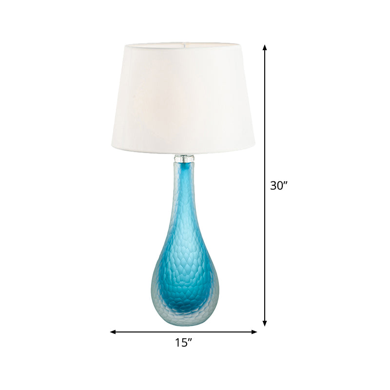 Modernism 1 Bulb Nightstand Lamp Blue Tapered Reading Book Light with Fabric Shade Clearhalo 'Lamps' 'Table Lamps' Lighting' 519042