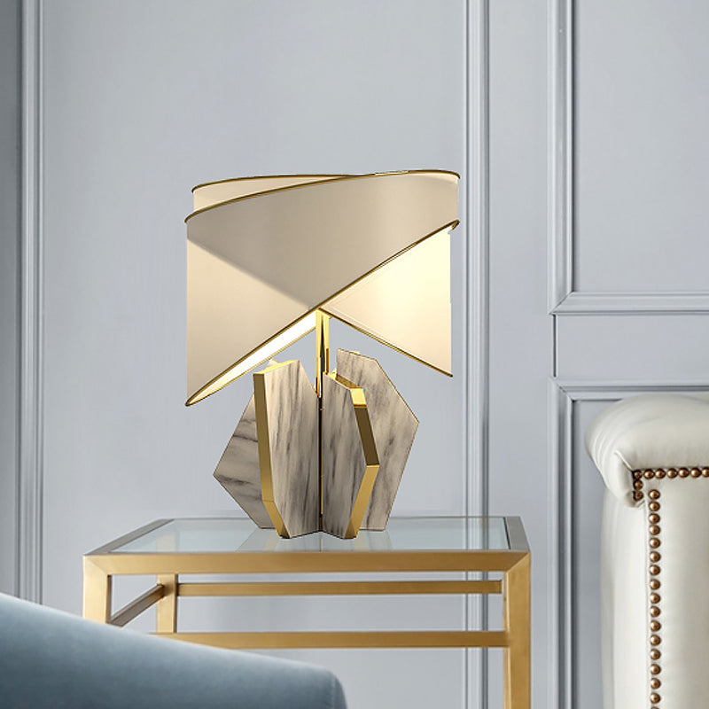 Fabric Shaded Table Lamp Modernist 1 Bulb Gold Desk Light with Gray Geometric Marble Base Clearhalo 'Lamps' 'Table Lamps' Lighting' 519065