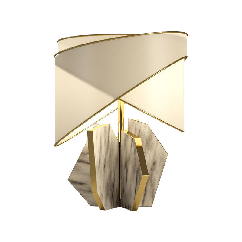 Fabric Shaded Table Lamp Modernist 1 Bulb Gold Desk Light with Gray Geometric Marble Base Clearhalo 'Lamps' 'Table Lamps' Lighting' 519066